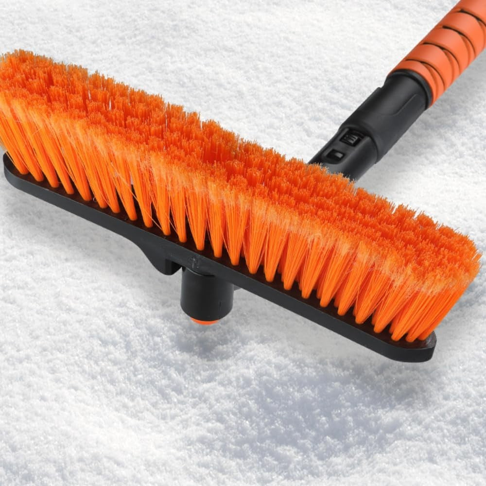 Perie de Zapada cu Racleta pentru Masina, Cap Rotativ si Telescopic, Maner Antiderapant, Aluminiu si Plastic, Portocaliu