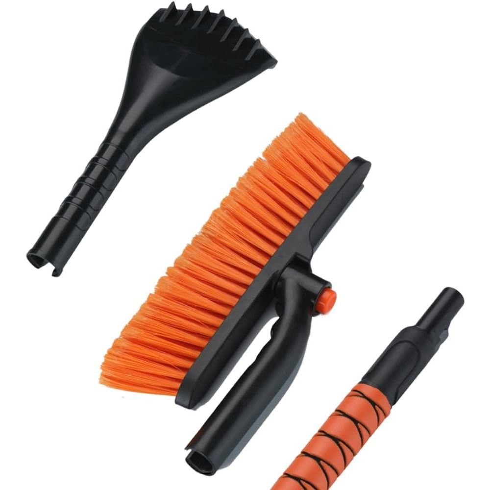 Perie de Zapada cu Racleta pentru Masina, Cap Rotativ si Telescopic, Maner Antiderapant, Aluminiu si Plastic, Portocaliu