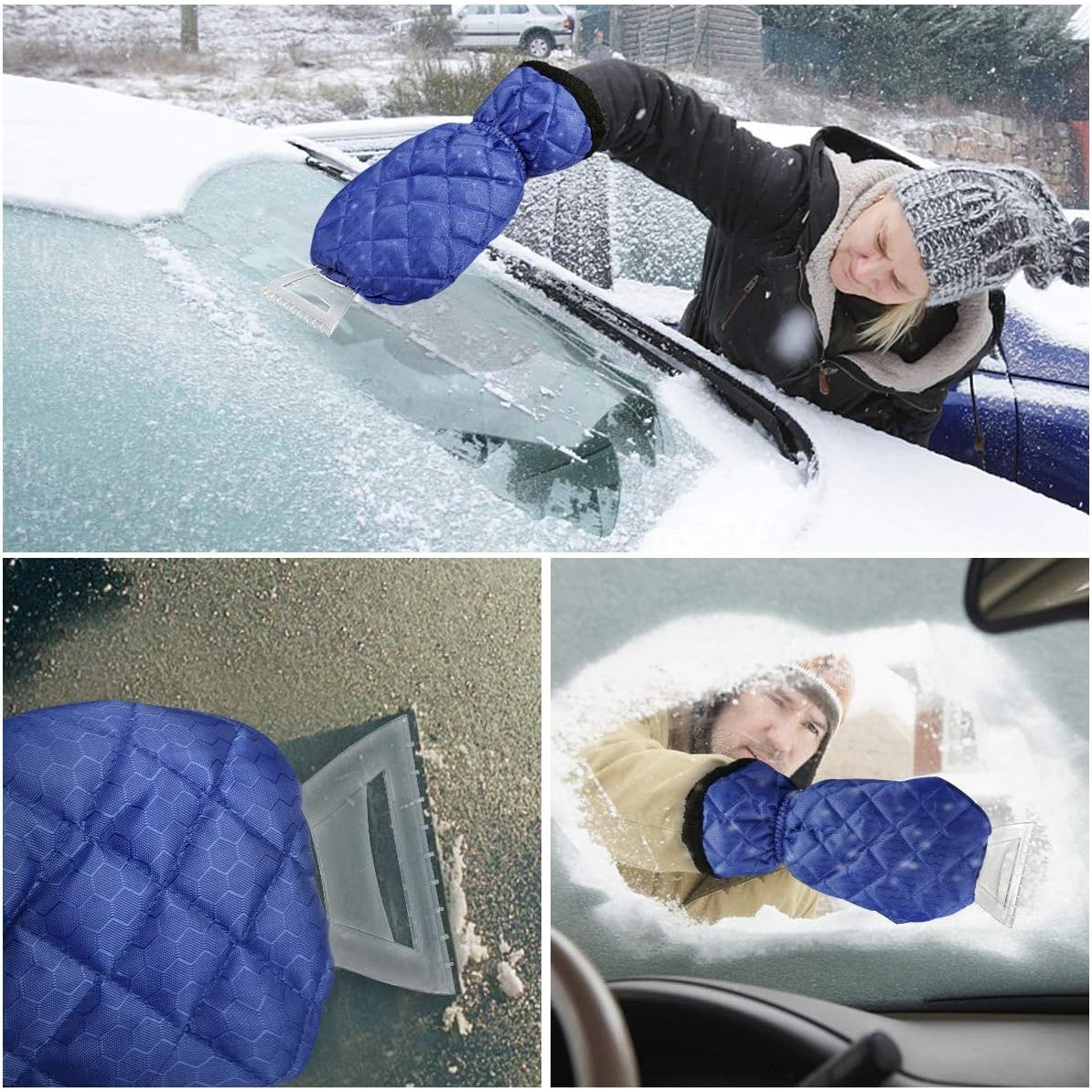 Racleta Gheata cu Manusa Impermeabila, Set Curatare Parbriz, Izolatie Termica Bumbac si Manseta Elastica, Plastic si Prelata, 31 x 15 cm, Albastru