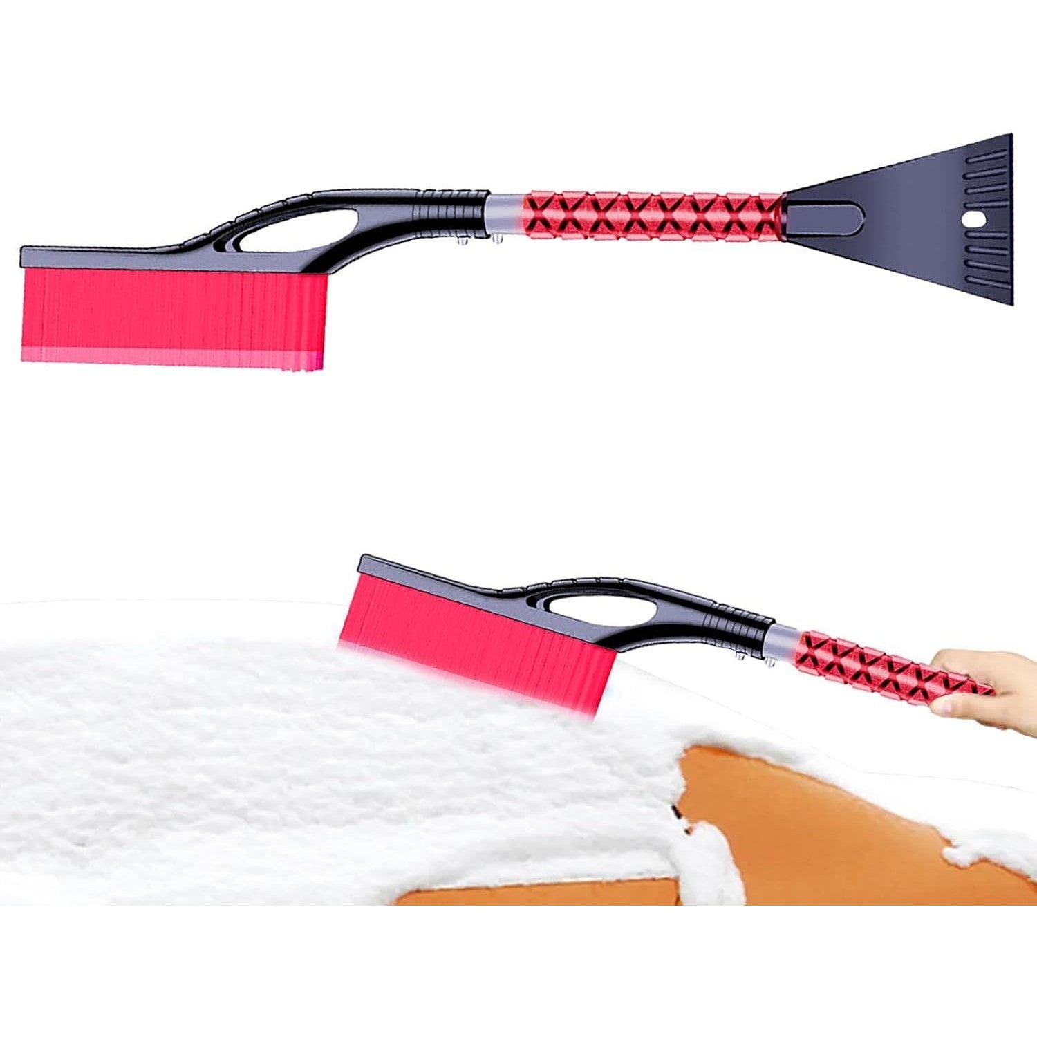 Perie de Zapada cu Racleta pentru Masina, Design Multifunctional si Demontabil, Maner Antiderapant, Aluminiu si Plastic, 68x24x11.1 cm, Rosu