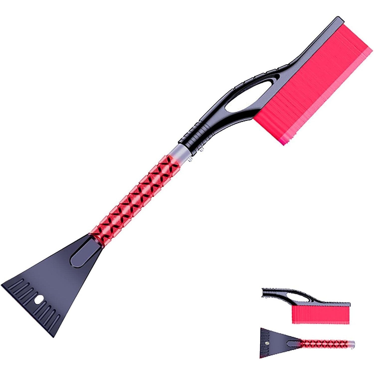 Perie de Zapada cu Racleta pentru Masina, Design Multifunctional si Demontabil, Maner Antiderapant, Aluminiu si Plastic, 68x24x11.1 cm, Rosu