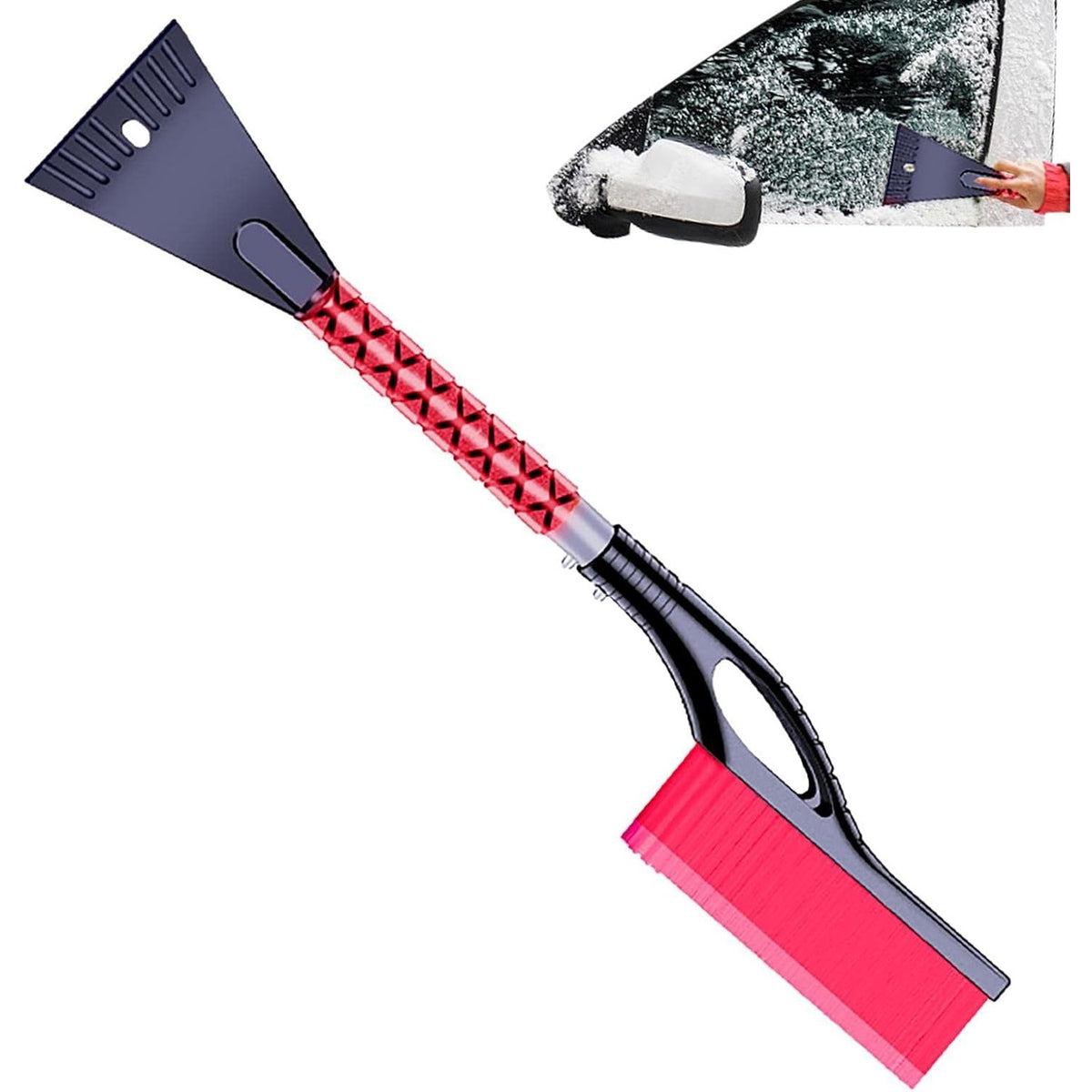 Perie de Zapada cu Racleta pentru Masina, Design Multifunctional si Demontabil, Maner Antiderapant, Aluminiu si Plastic, 68x24x11.1 cm, Rosu