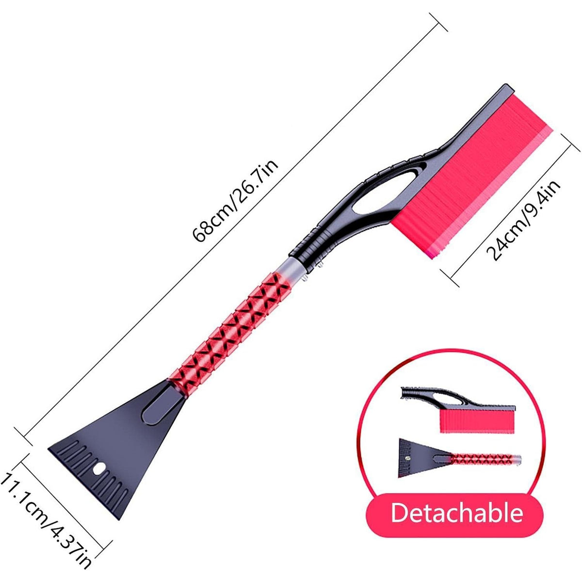 Perie de Zapada cu Racleta pentru Masina, Design Multifunctional si Demontabil, Maner Antiderapant, Aluminiu si Plastic, 68x24x11.1 cm, Rosu