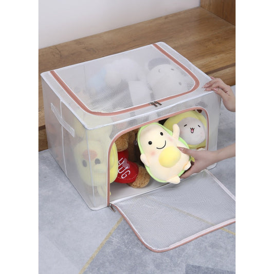 Cutie Depozitare Jucarii si Haine pentru Camera Copiilor, Cadru Metalic si Fermoar, Model Unicorn, PVC Transparent, 66L, 50 x 40 x 33 cm