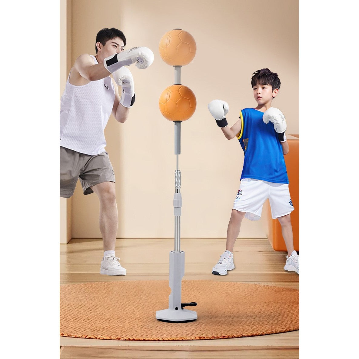 Set de Box cu Minge, Pară de Box cu Ventuză de Prindere, Înălțime Reglabilă 130-152 cm, Antrenament Reflexe și Viteză, Copii și Adulți, Portocaliu