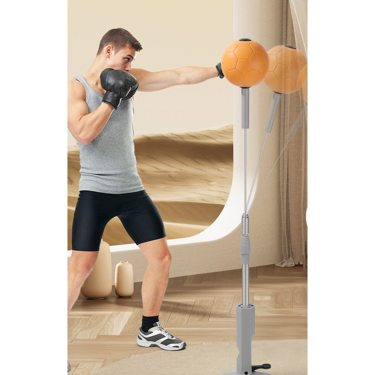 Set de Box cu Minge, Pară de Box cu Ventuză de Prindere, Înălțime Reglabilă 130-152 cm, Antrenament Reflexe și Viteză, Copii și Adulți, Portocaliu