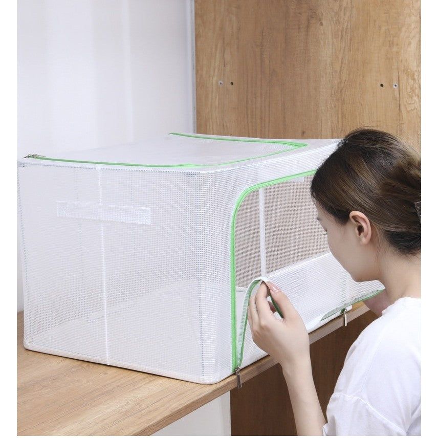 Cutie Depozitare Jucării și Haine, Organizator Camera Copiilor cu Cadru Metalic și Fermoar, PVC Transparent, Model Leu, 66L, 50 x 40 x 33 cm