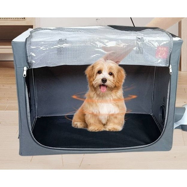 Cușcă De Uscare Pentru Animale De Companie, Cutie Textilă Portabilă Cu Fereastră Transparentă Și Fermoar Bidirecțional, Material Rezistent, 53 x 36 x 42 cm, Maro