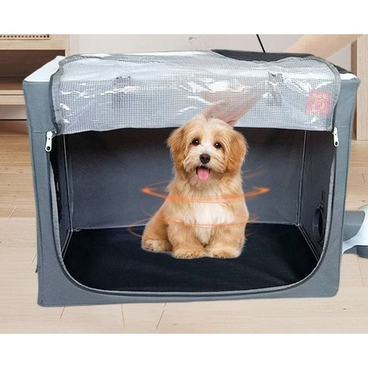 Cușcă De Uscare Pentru Animale De Companie, Cutie Textilă Portabilă Cu Fereastră Transparentă Și Fermoar Bidirecțional, Material Rezistent, 53 x 36 x 42 cm, Maro