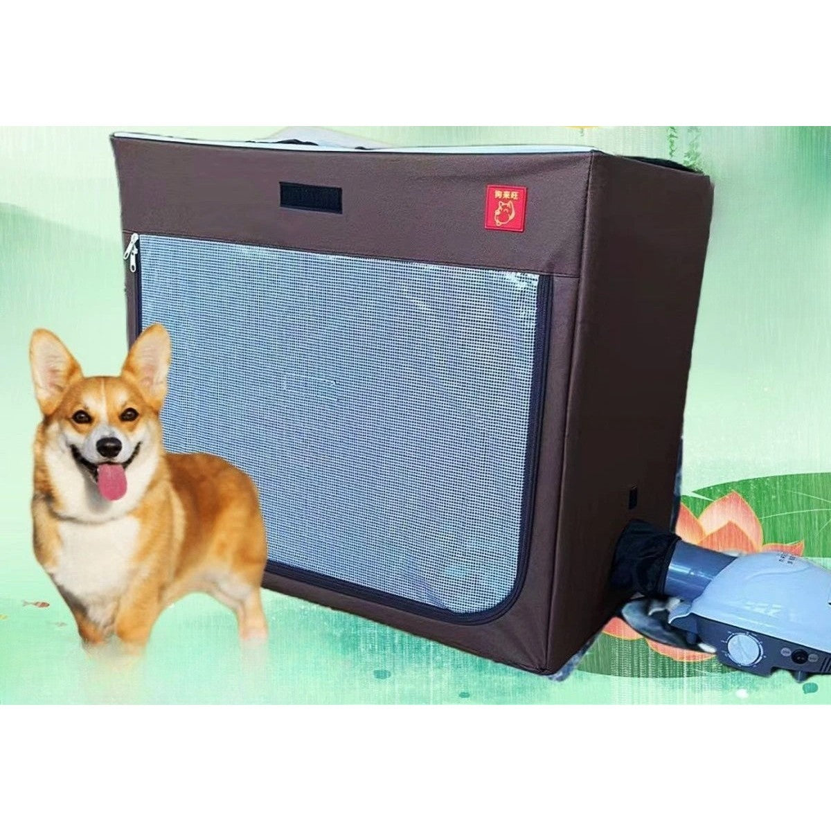 Cușcă De Uscare Pentru Animale De Companie, Cutie Textilă Portabilă Cu Fereastră Transparentă Și Fermoar Bidirecțional, Material Rezistent, 53 x 36 x 42 cm, Maro