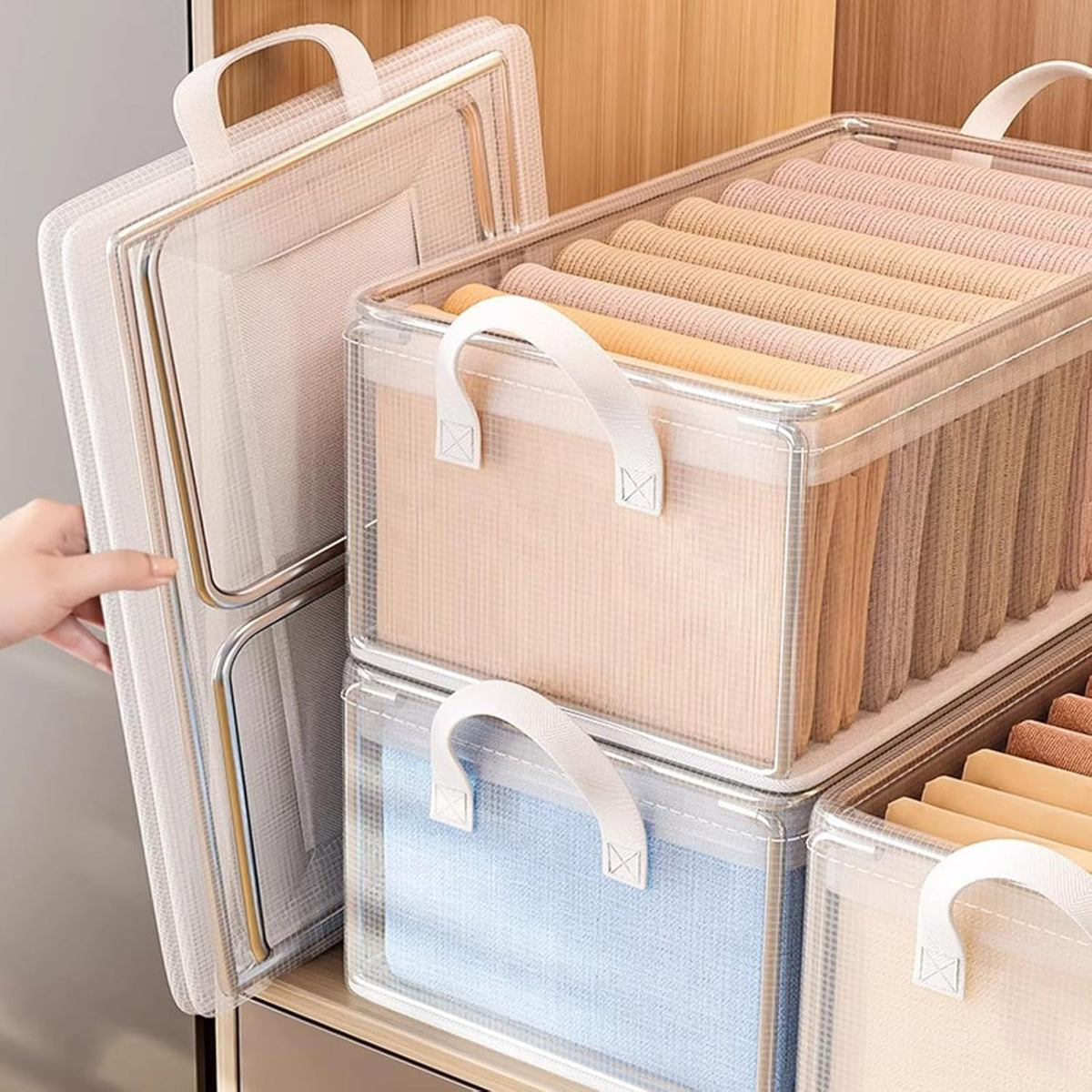 Cutie Depozitare Transparenta cu Capac, Container Organizator Robust pentru Casa si Calatorii, Material PVC Impermeabil, Volum 26L, 47 x 28 x 20 cm