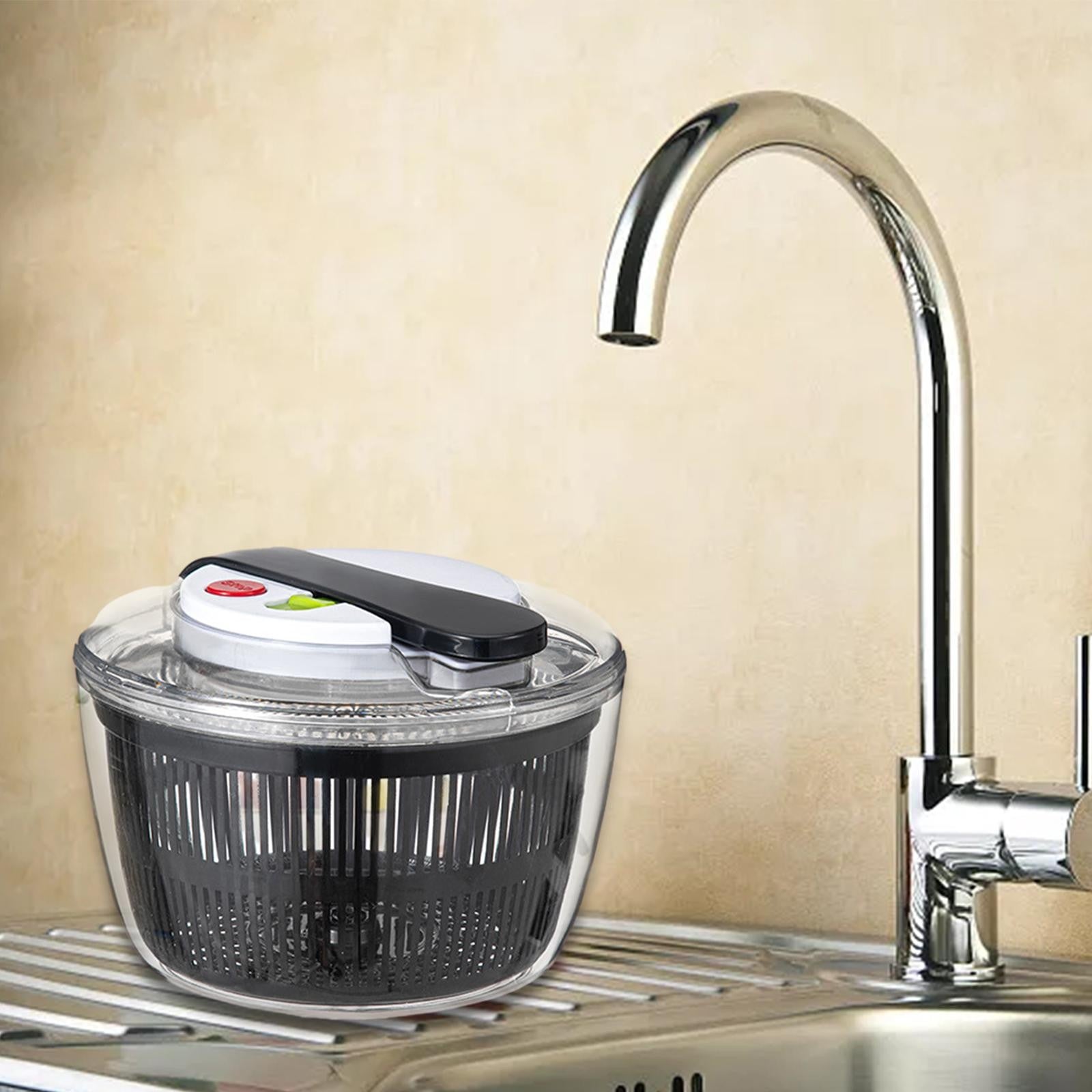 Uscator Manual pentru Salata si Verdeturi, Centrifuga Legume cu Buton Stop si Filtru Apa, Polipropilena si ABS, Capacitate 3L, 16x15x21 cm, Negru