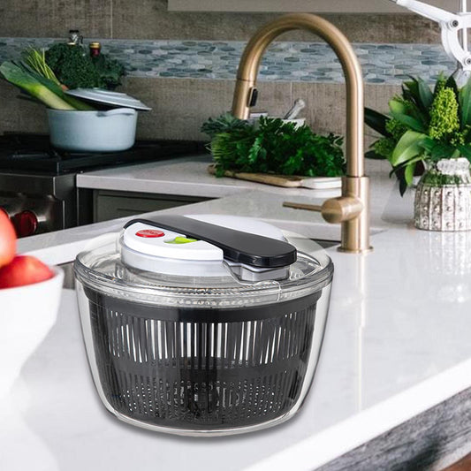 Uscator Manual pentru Salata si Verdeturi, Centrifuga Legume cu Buton Stop si Filtru Apa, Polipropilena si ABS, Capacitate 3L, 16x15x21 cm, Negru