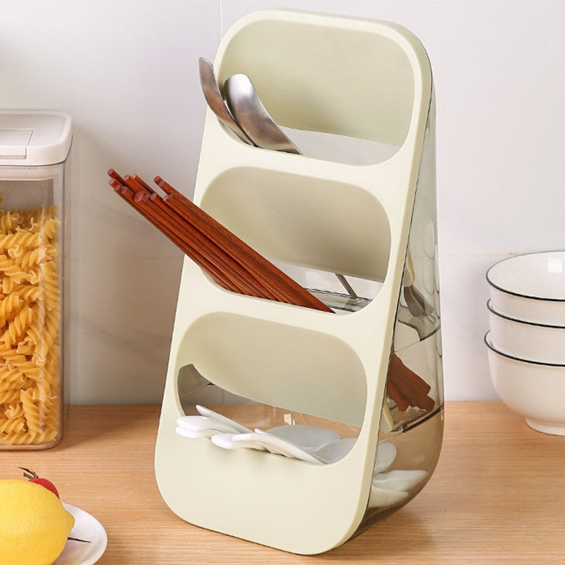 Organizator Multifunctional pentru Tacamuri si Cosmetice, Suport cu 3 Compartimente, Ustensile de Bucatarie, Plastic PP Durabil, 33 x 16 x 15 cm, Verde