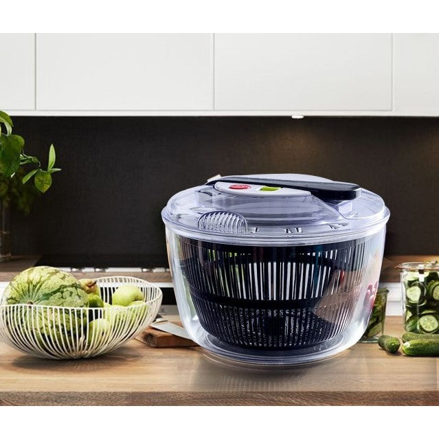 Uscator Manual pentru Salata si Verdeturi, Centrifuga Deshidratare cu Buton Stop si Sistem Parghie, Plastic ABS si PP, Capacitate 5L, 20x20x25 cm, Negru
