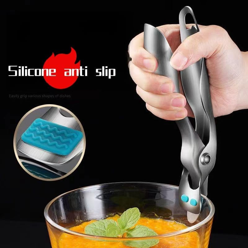 Clemă Pentru Boluri Și Vase Fierbinți, Mâner Anti-Alunecare Termorezistent, Oțel Inoxidabil Și Silicon, 19.5 x 3.2 cm, Gri