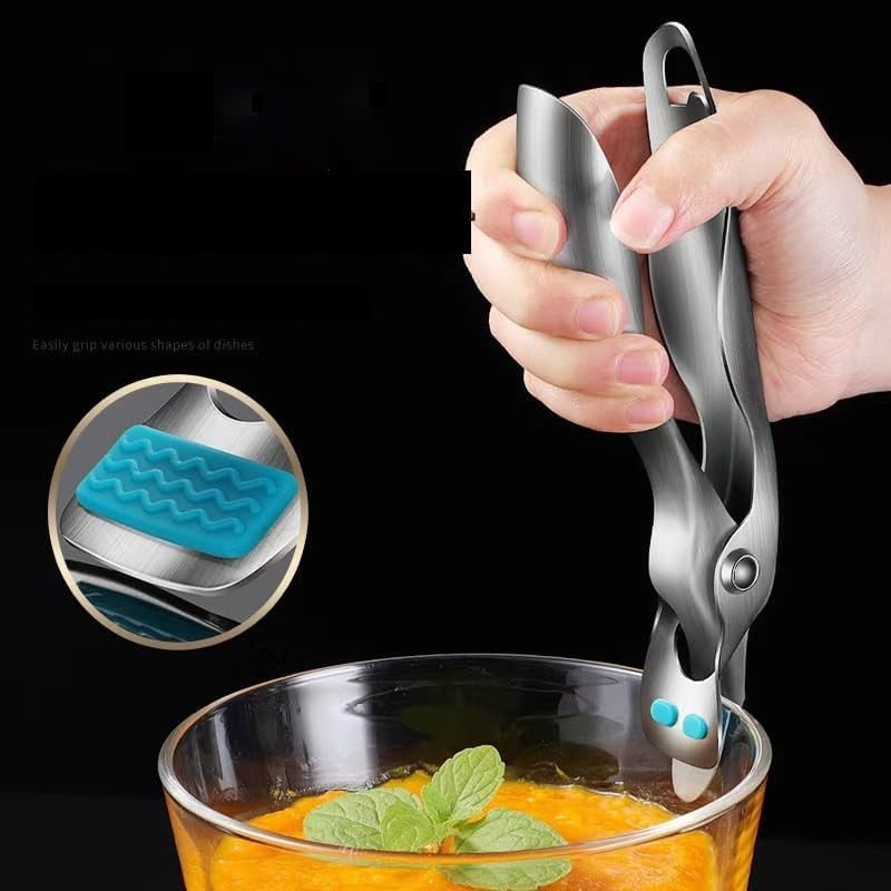 Clemă Pentru Boluri Și Vase Fierbinți, Mâner Anti-Alunecare Termorezistent, Oțel Inoxidabil Și Silicon, 19.5 x 3.2 cm, Gri