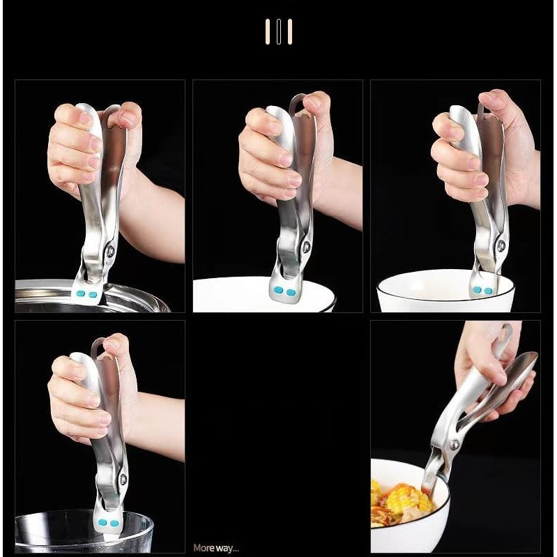 Clemă Pentru Boluri Și Vase Fierbinți, Mâner Anti-Alunecare Termorezistent, Oțel Inoxidabil Și Silicon, 19.5 x 3.2 cm, Gri