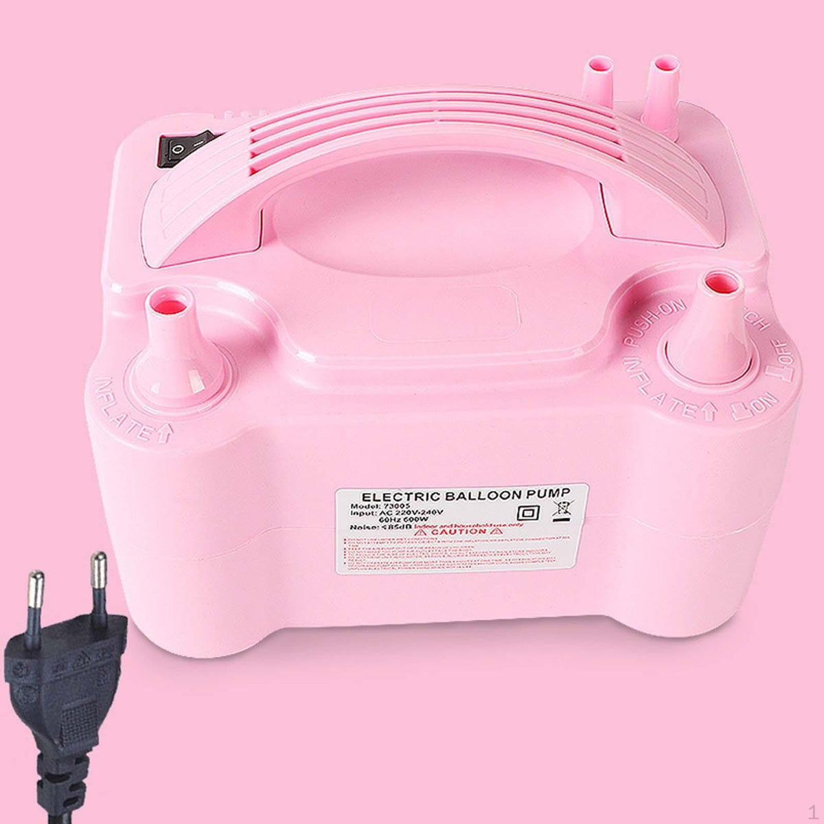 Pompă Electrică pentru Umflat Baloane, Putere 600W, 2 Capete de Umflare Simultană, Flux Aer 400L/min, Mod Continuu și cu Presiune, Plastic PP, 19.5 x 14 x 13 cm, Roz