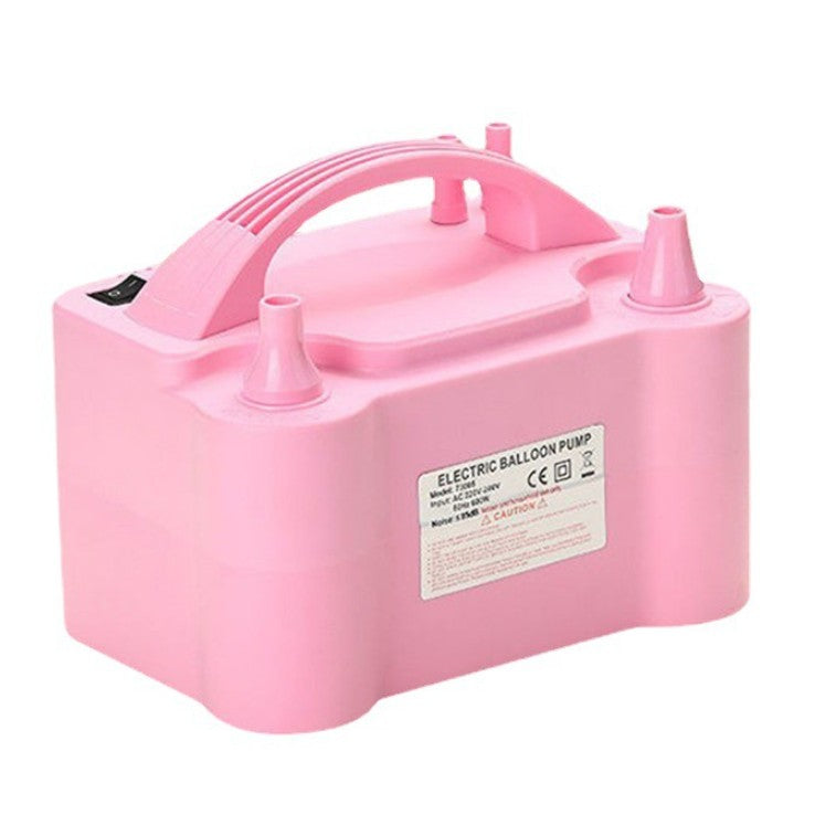 Pompă Electrică pentru Umflat Baloane, Putere 600W, 2 Capete de Umflare Simultană, Flux Aer 400L/min, Mod Continuu și cu Presiune, Plastic PP, 19.5 x 14 x 13 cm, Roz