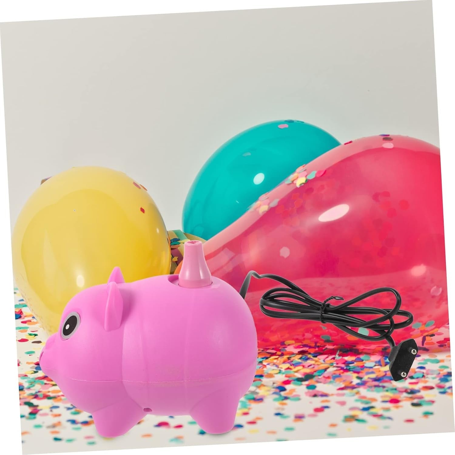 Pompă Electrică pentru Umflat Baloane, Putere 380W, Design Ergonomic Model Porc, Material Plastic PP, Roz, 15.5 x 11.3 x 13.6 cm