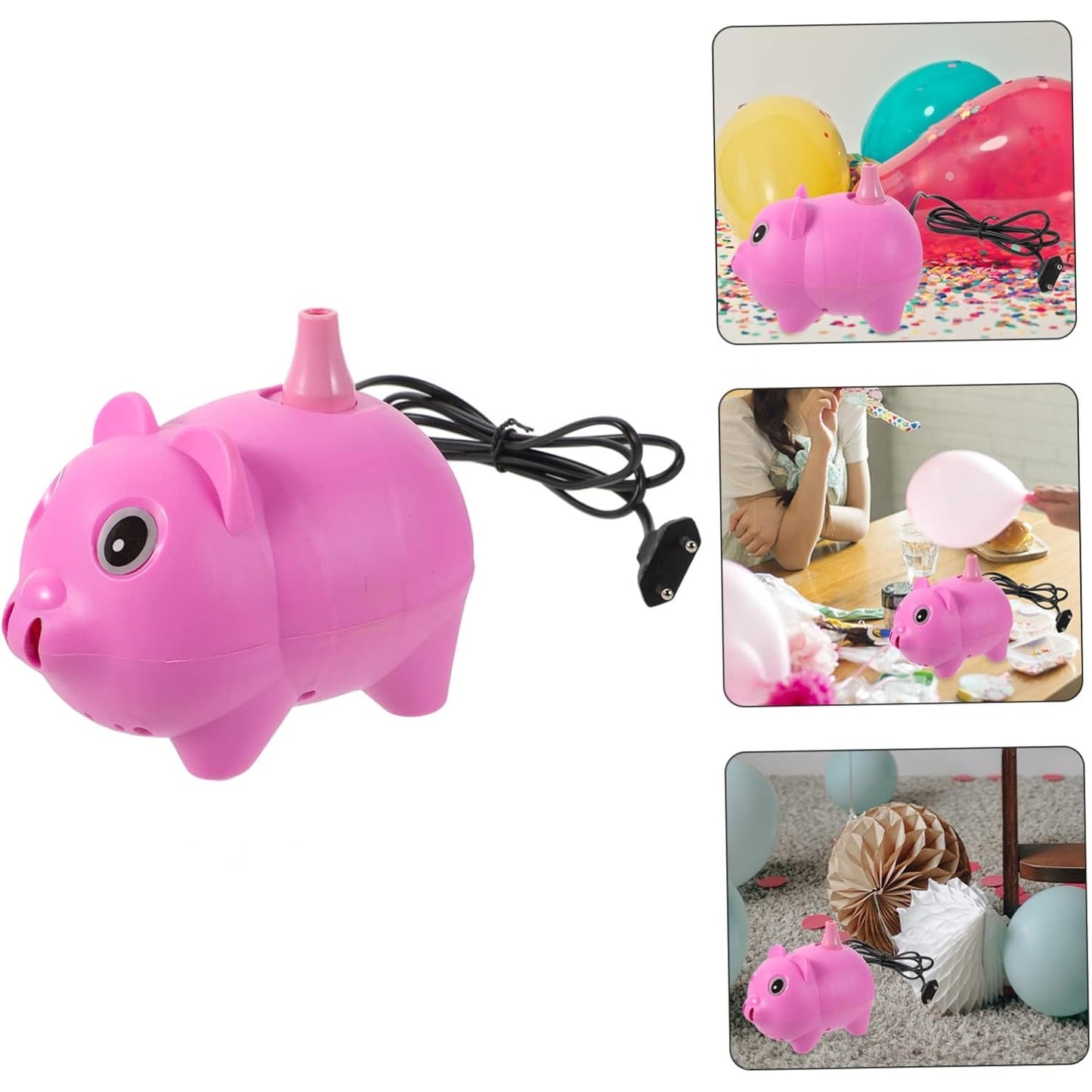 Pompă Electrică pentru Umflat Baloane, Putere 380W, Design Ergonomic Model Porc, Material Plastic PP, Roz, 15.5 x 11.3 x 13.6 cm