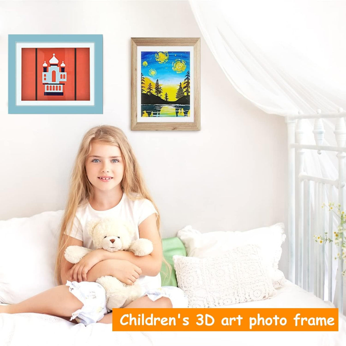 Rama Foto pentru Desene si Picturi, Spatiu Depozitare si Inchidere Magnetica, Lemn MDF cu Sticla Acrilica, Format A4, Albastru