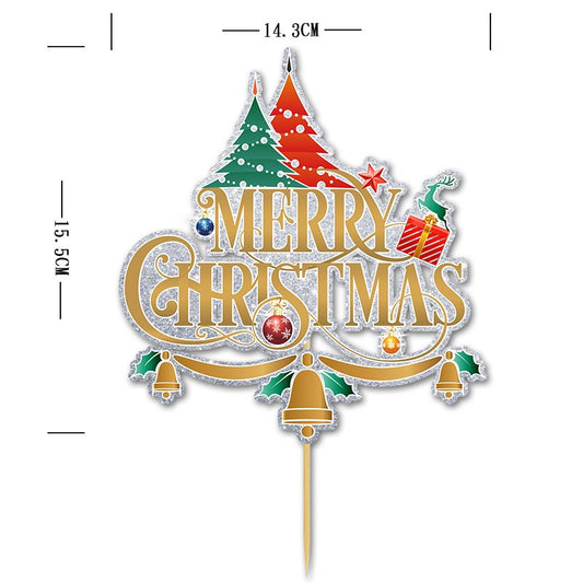 Set Toppere Tort si Prajituri, Tematica Craciun, Decoratiuni Festive Merry Christmas, Material Sigur Alimentar, Multicolor, 7 Piese (1 Buc 15.5x14.3 cm si 6 Buc 5x5 cm)
