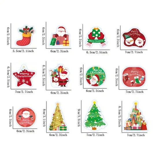 Set Decoratiuni de Craciun pentru Brad, Ornamente Festive Imprimate Fata-Verso cu Modele Variate, Hartie 250g, Sfoara Inclusa, 12 Piese, 6 x 7 cm, Multicolor