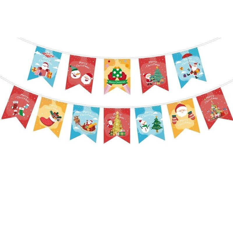 Banner Crăciun Pentru Ușă sau Perete, Găleată Decorativă Festivă, Imprimare UV Rezistentă, Set 12 Piese cu Sfoară Inclusă, 13 x 18 cm, Multicolor, Model B