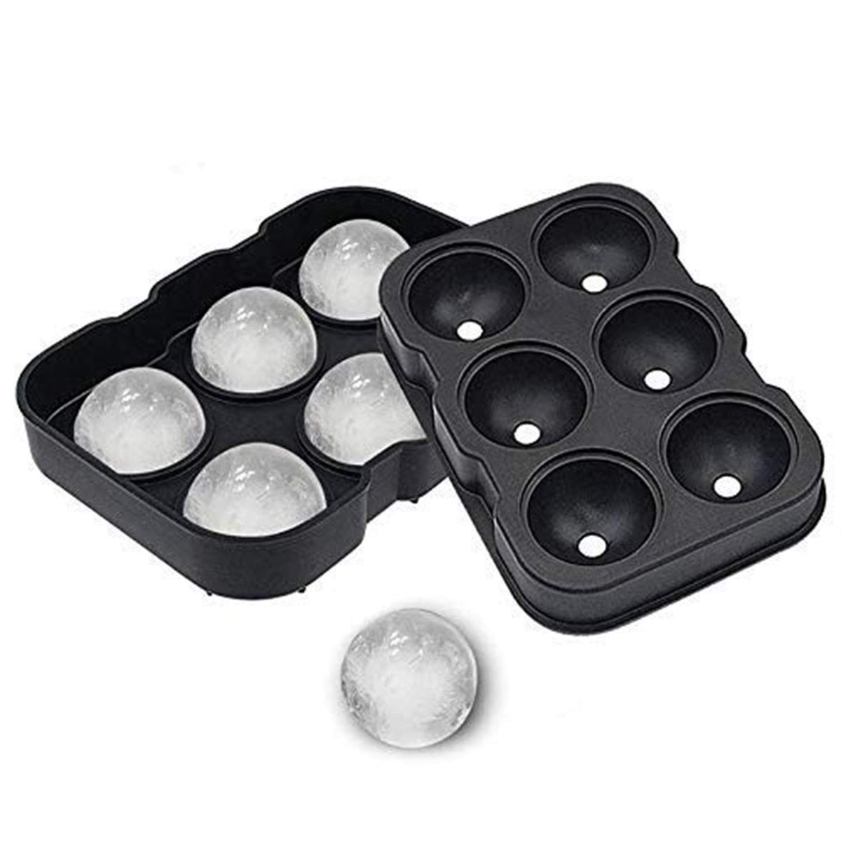 Forma pentru Gheata, 6 Forme Sferice, Silicon Alimentar Fara BPA, Tava Flexibila pentru Cocktail si Whisky, Rezistenta -40°C la 230°C, 17 x 12 x 6 cm, Negru