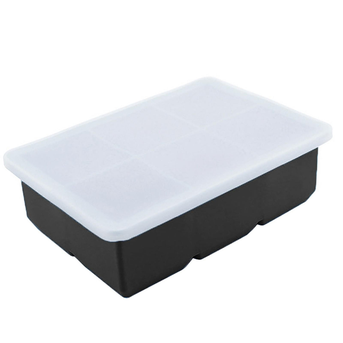 Formă Pentru Gheață, 6 Compartimente Pătrate Mari cu Capac, Silicon Alimentar Fără BPA, Rezistent la Temperaturi Extreme, 17 x 12 x 6 cm, Negru