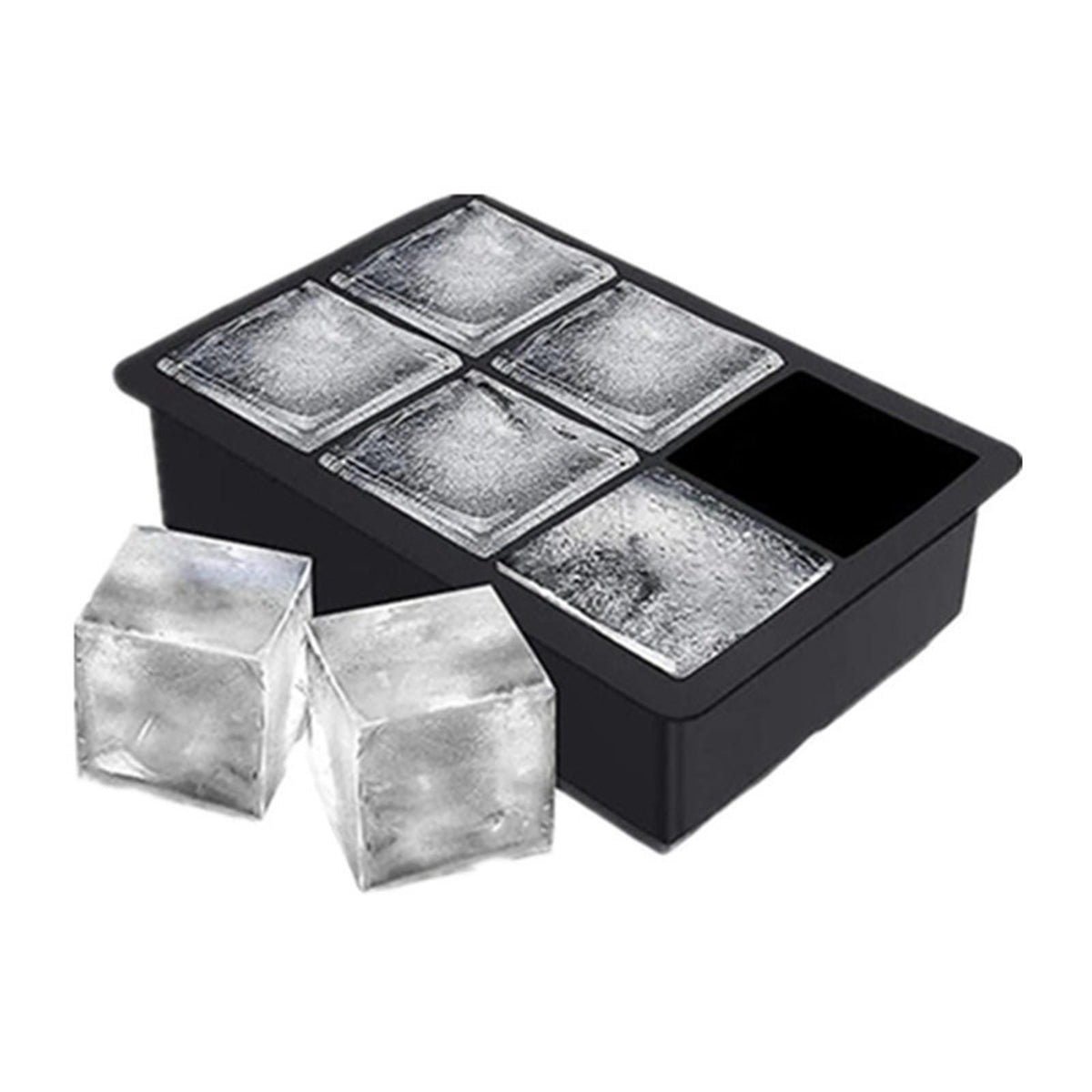Formă Pentru Gheață, 6 Compartimente Pătrate Mari cu Capac, Silicon Alimentar Fără BPA, Rezistent la Temperaturi Extreme, 17 x 12 x 6 cm, Negru