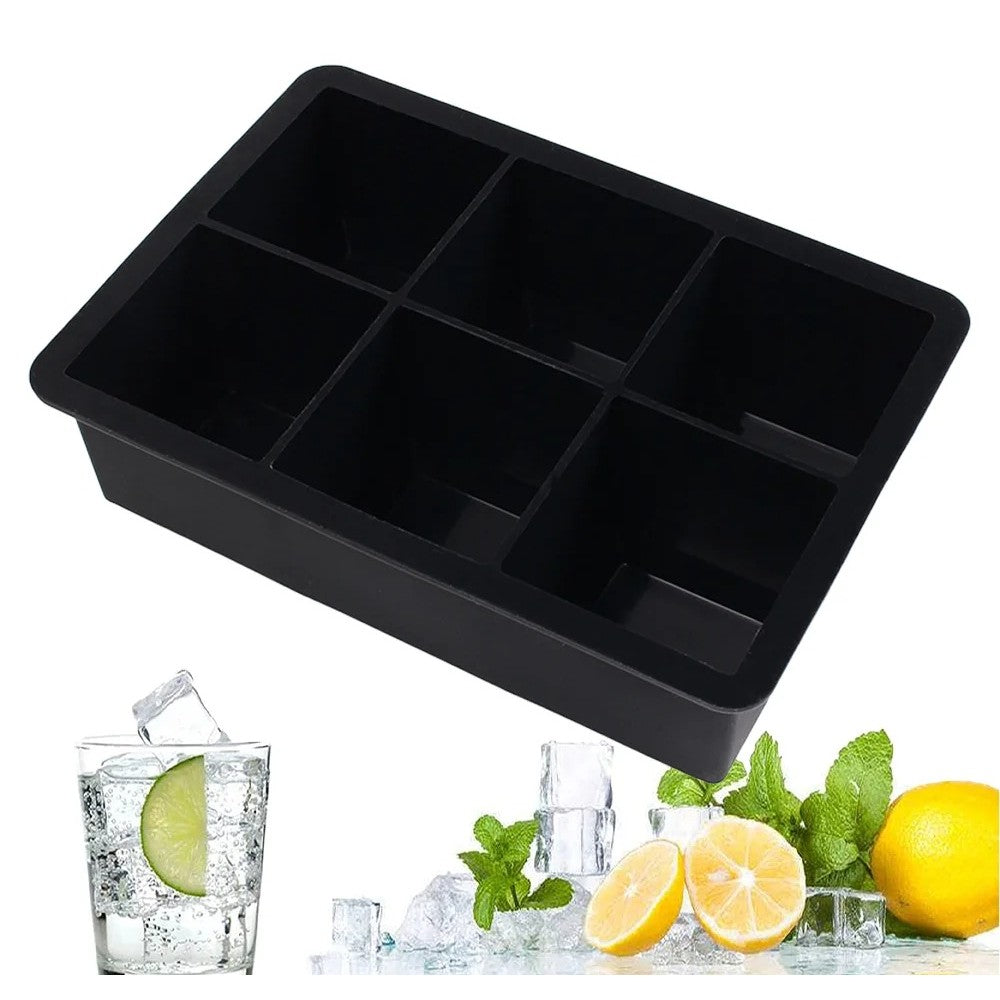 Formă Pentru Gheață, 6 Compartimente Pătrate Mari cu Capac, Silicon Alimentar Fără BPA, Rezistent la Temperaturi Extreme, 17 x 12 x 6 cm, Negru