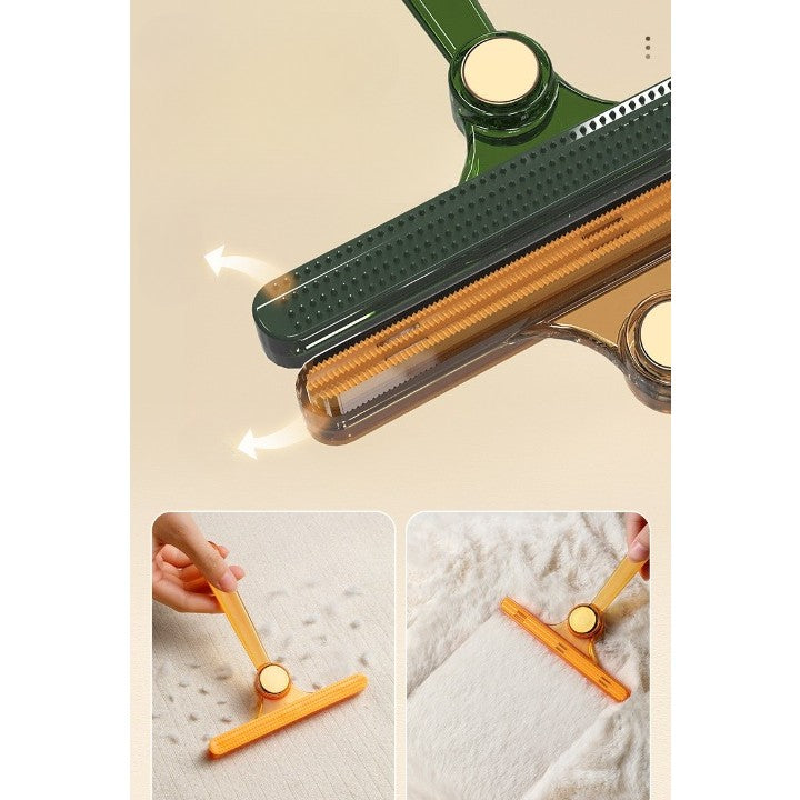 Perie pentru Indepartare Scame si Par de Animale, Dispozitiv Manual cu Doua Fete pentru Curatare Haine si Textile, Plastic si Metal, 12x14.5 cm, Verde