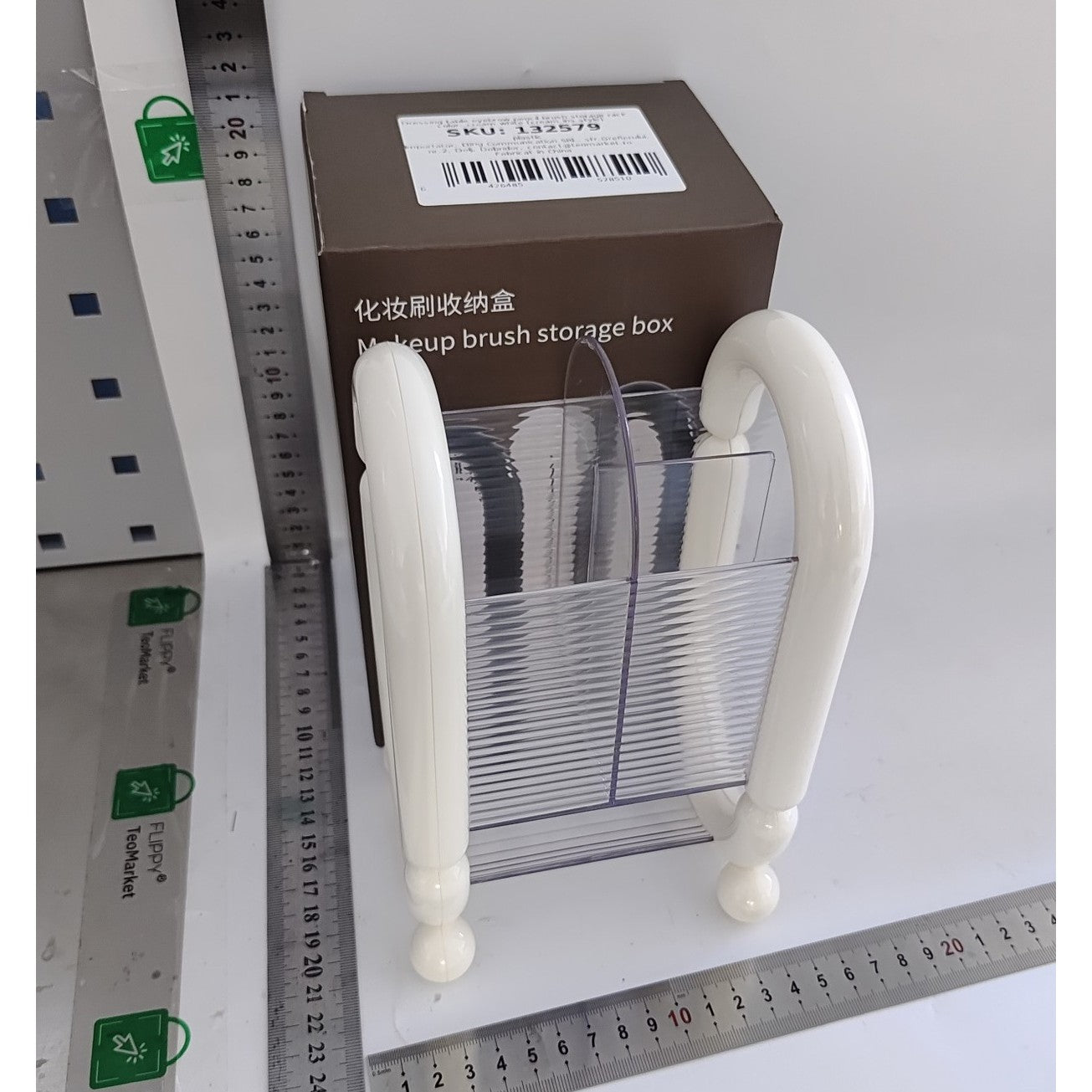 Organizator Cosmetice pentru Pensule si Machiaj, Cutie Depozitare cu 4 Compartimente, Suport Ergonomic din Plastic, 12 x 10 x 20 cm, Alb