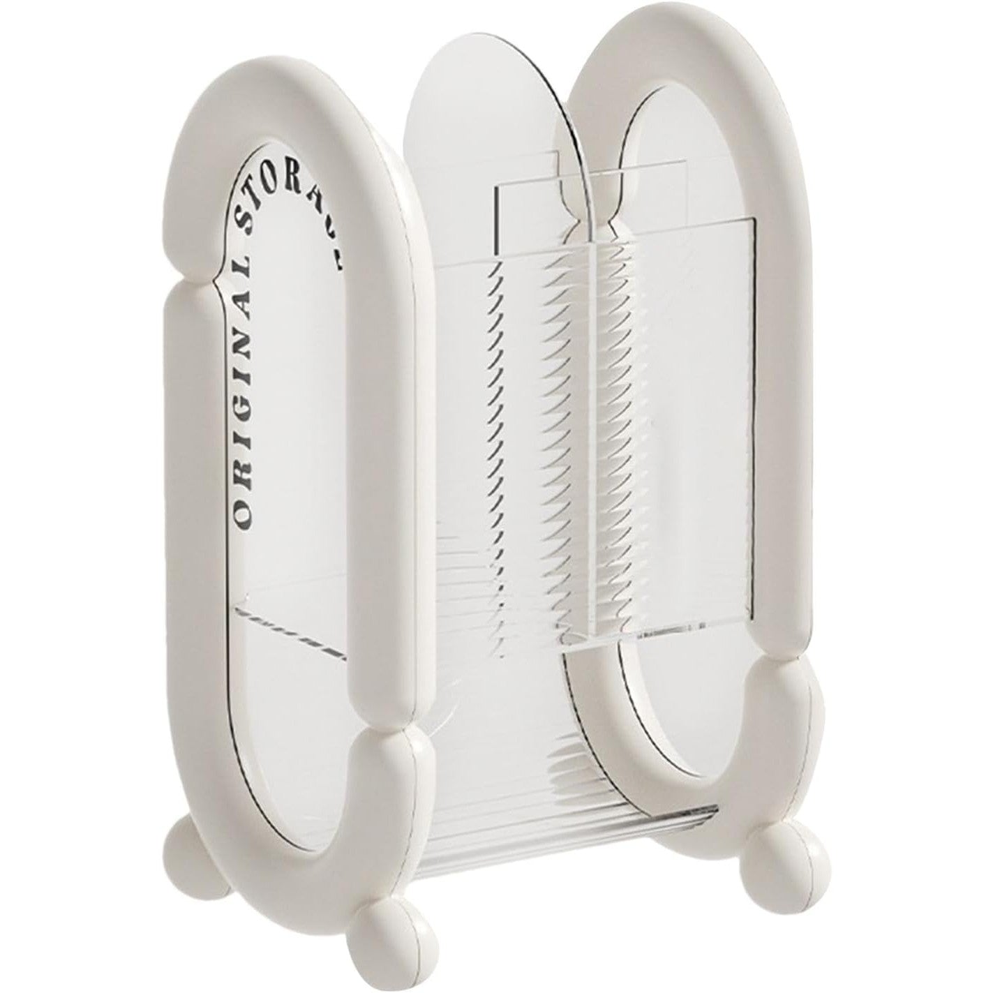 Organizator Cosmetice pentru Pensule si Machiaj, Cutie Depozitare cu 4 Compartimente, Suport Ergonomic din Plastic, 12 x 10 x 20 cm, Alb