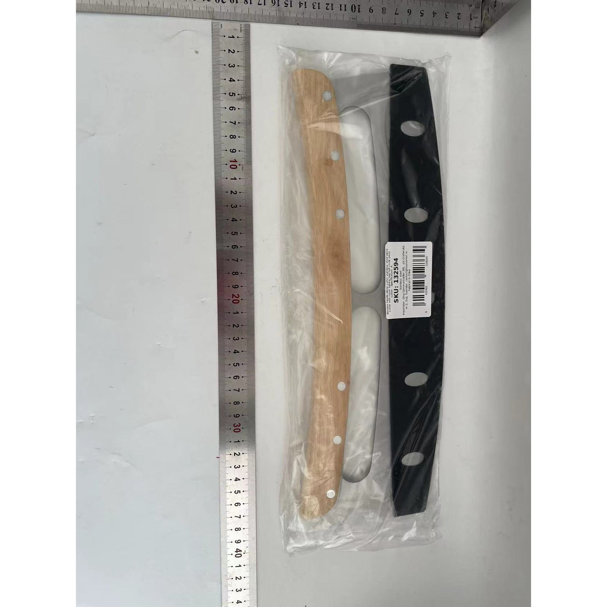 Tăietor Feliator De Pizza, Lamă Semilună Din Oțel Inoxidabil Cu Protecție, Mâner Din Lemn Ergonomic, 34x10 cm, Maro