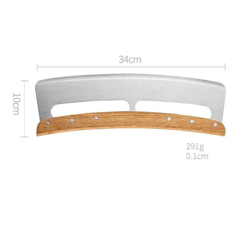 Tăietor Feliator De Pizza, Lamă Semilună Din Oțel Inoxidabil Cu Protecție, Mâner Din Lemn Ergonomic, 34x10 cm, Maro