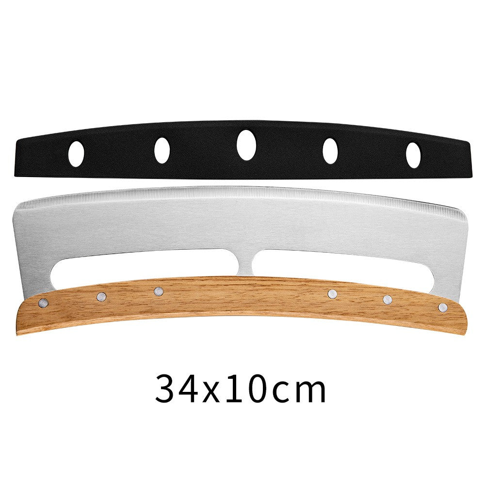 Tăietor Feliator De Pizza, Lamă Semilună Din Oțel Inoxidabil Cu Protecție, Mâner Din Lemn Ergonomic, 34x10 cm, Maro