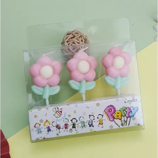 Set 3 Lumanari pentru Tort, Model Flori, Parafina de Calitate Superioara, Multicolor