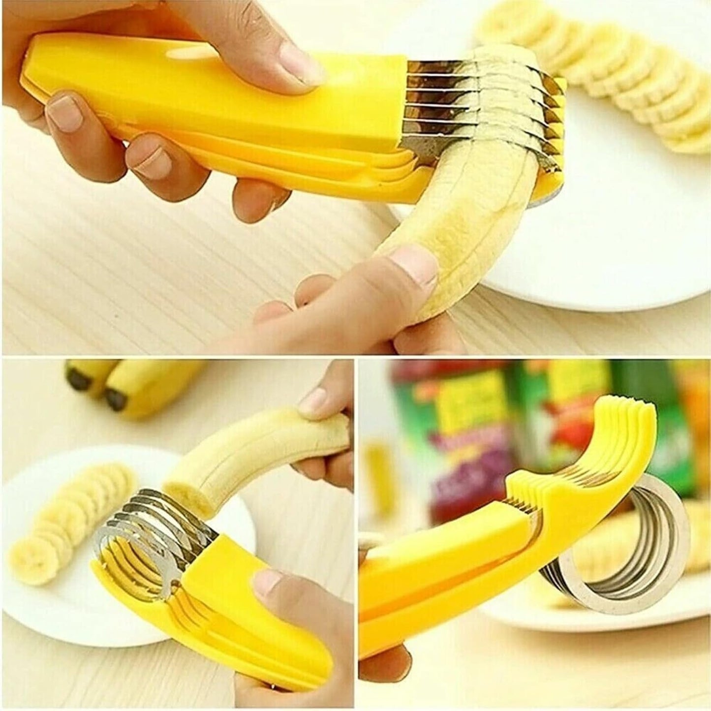 Feliator pentru Alimente si Legume, Dispozitiv de Taiere Rapida cu Lame din Otel Inoxidabil, Design Ergonomic Forma Banana, Plastic ABS, 17.5x5x4 cm, Galben