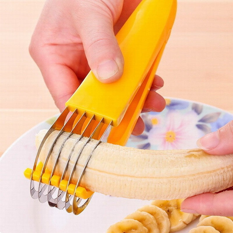 Feliator pentru Alimente si Legume, Dispozitiv de Taiere Rapida cu Lame din Otel Inoxidabil, Design Ergonomic Forma Banana, Plastic ABS, 17.5x5x4 cm, Galben