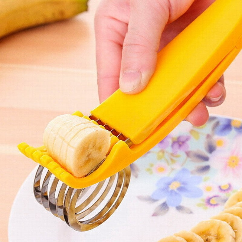 Feliator pentru Alimente si Legume, Dispozitiv de Taiere Rapida cu Lame din Otel Inoxidabil, Design Ergonomic Forma Banana, Plastic ABS, 17.5x5x4 cm, Galben