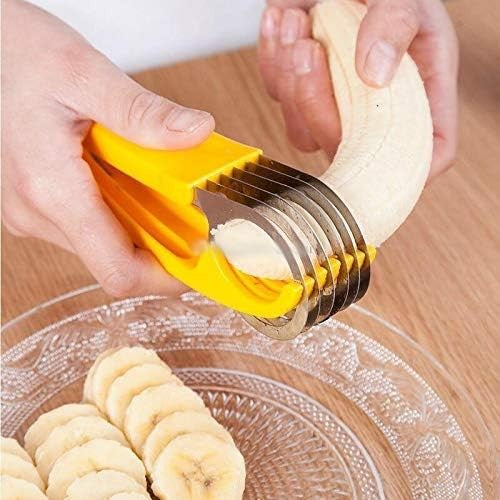 Feliator pentru Alimente si Legume, Dispozitiv de Taiere Rapida cu Lame din Otel Inoxidabil, Design Ergonomic Forma Banana, Plastic ABS, 17.5x5x4 cm, Galben