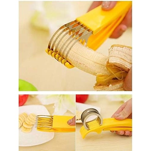 Feliator pentru Alimente si Legume, Dispozitiv de Taiere Rapida cu Lame din Otel Inoxidabil, Design Ergonomic Forma Banana, Plastic ABS, 17.5x5x4 cm, Galben