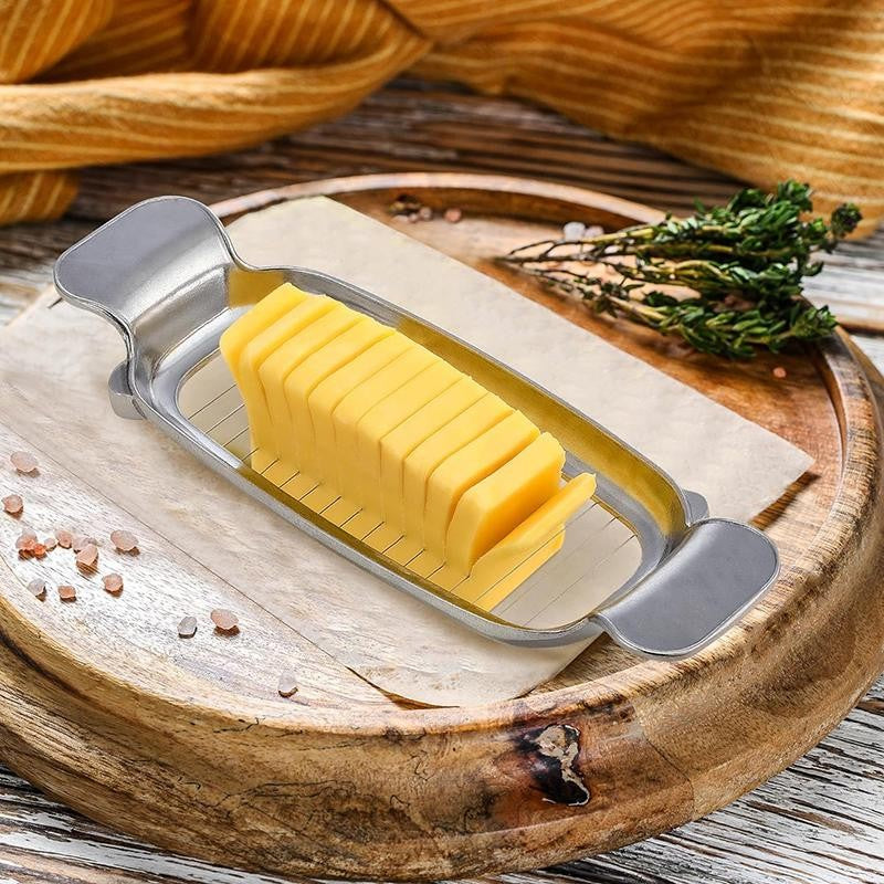 Feliator Alimente Multifunctional pentru Branza, Unt si Oua, Lame Otel Inoxidabil 304 si Corp Aluminiu, Finisaj Antiaderent, 19.5 x 6.5 x 2 cm, Argintiu