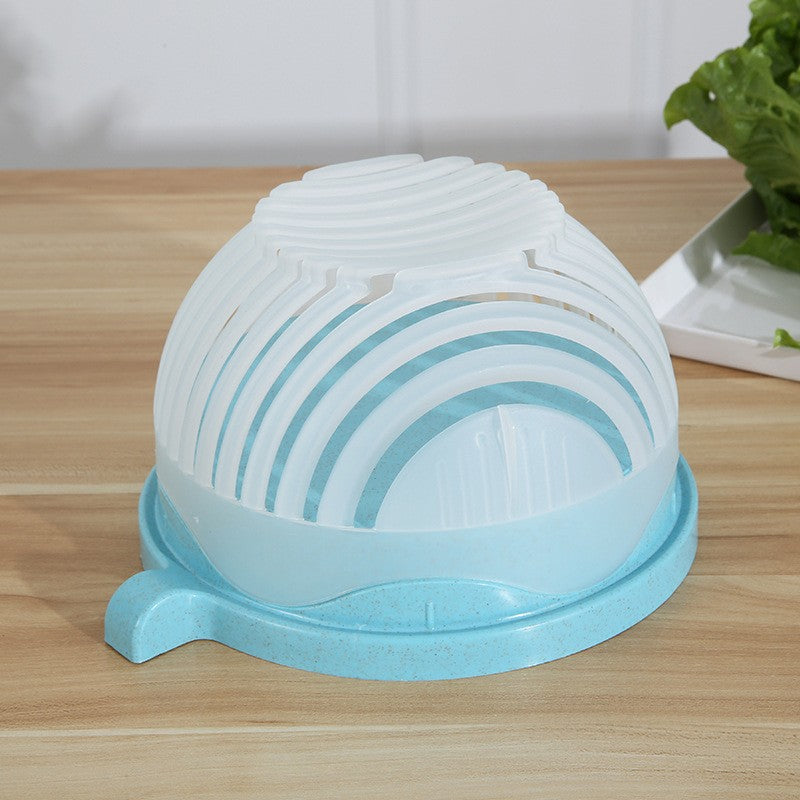 Bol Feliator pentru Salata, Castron Multifunctional pentru Spalat si Taiat Legume sau Fructe, Design Ergonomic cu Protectie Maini si Scurgere, Plastic Alimentar, 21x18.5x11.5 cm, Albastru