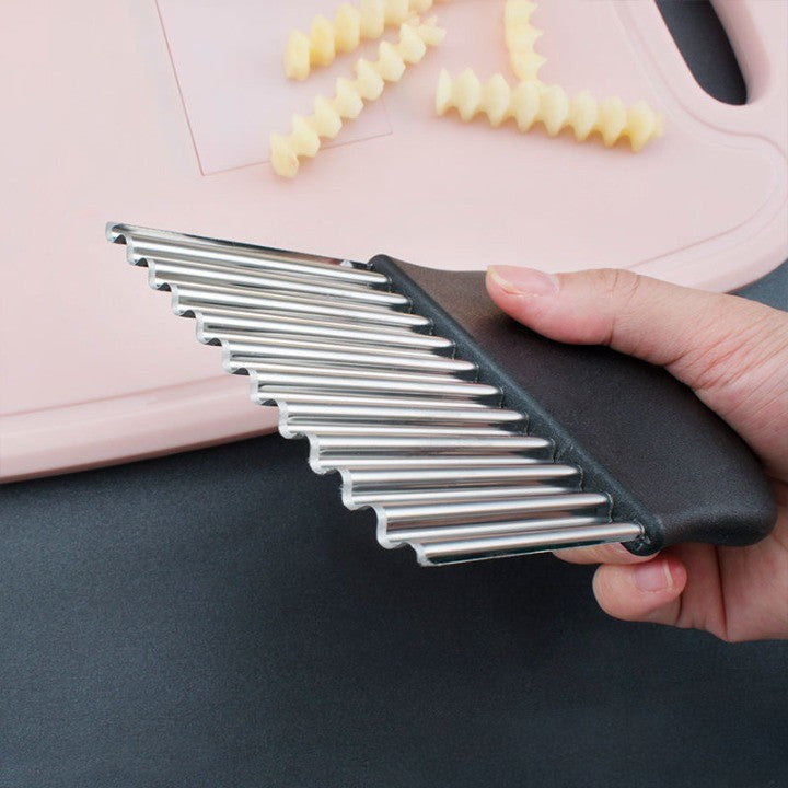 Cuțit pentru Cartofi Ondulați și Legume, Lamă Inox pentru Tăiere Decorativă, Mâner Ergonomic, Negru