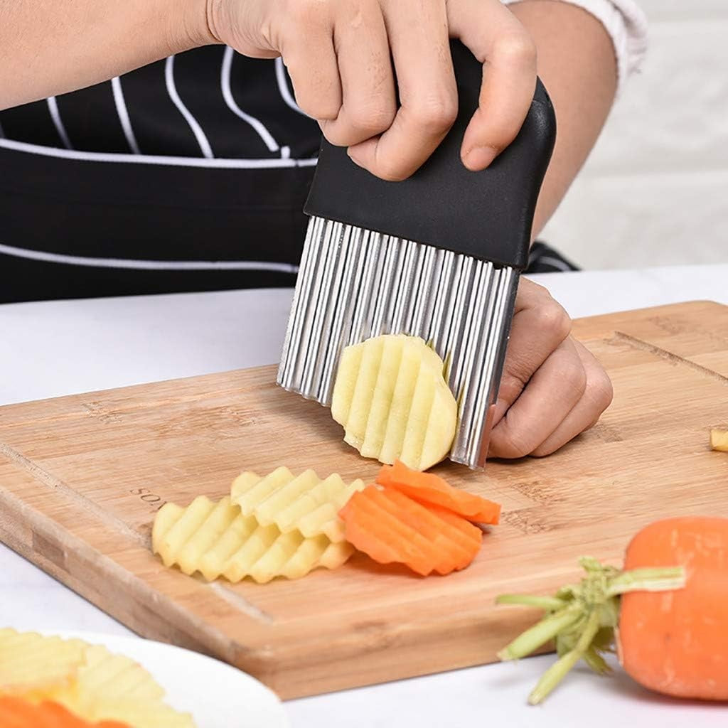 Cuțit pentru Cartofi Ondulați și Legume, Lamă Inox pentru Tăiere Decorativă, Mâner Ergonomic, Negru